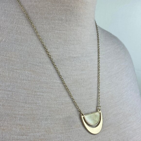 MOP Gold Tone Modernist Pendant Necklace - Picture 3 of 5
